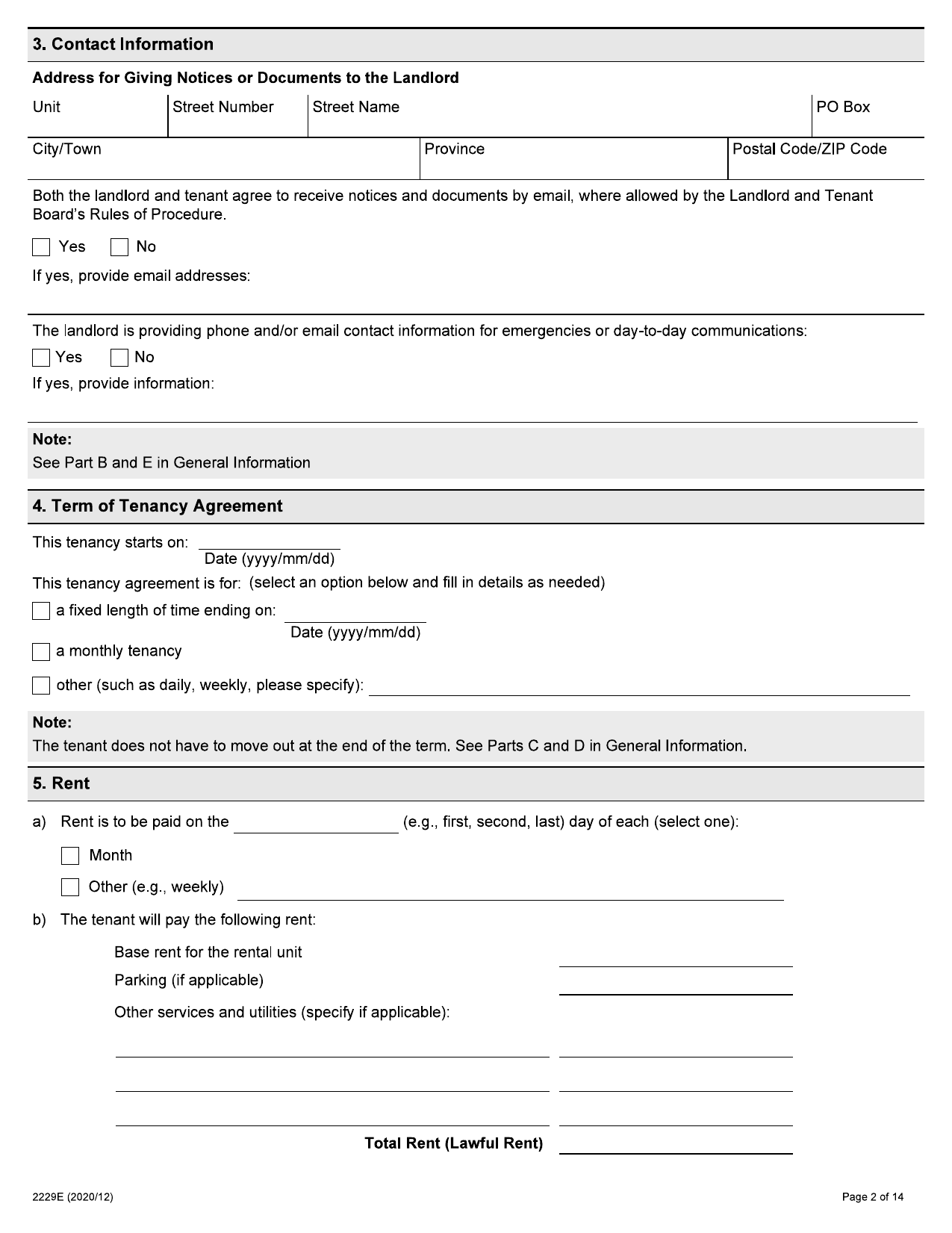 Residential Tenancy Agreement (Standard Form of Lease) - Form 2229E - page 2