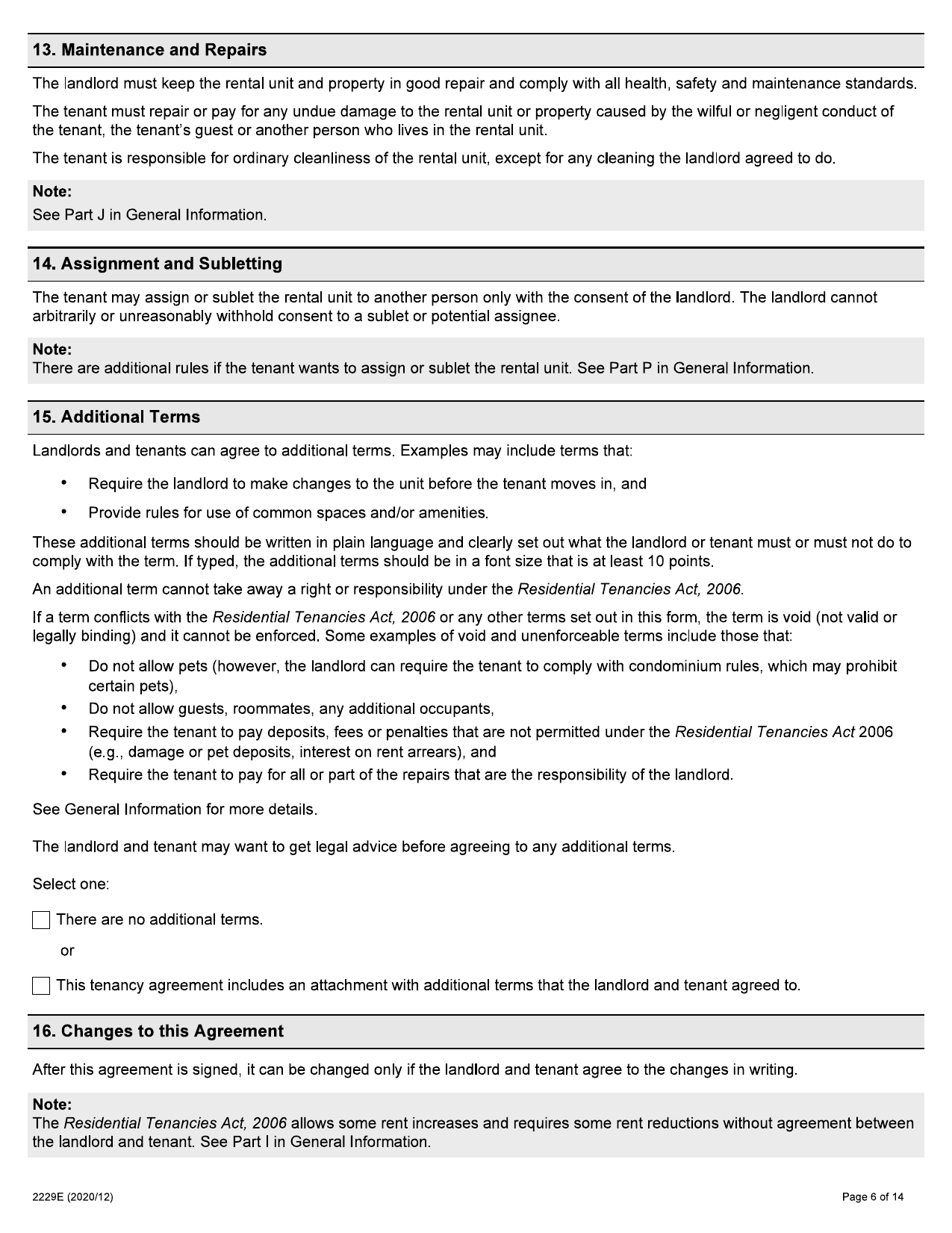 Residential Tenancy Agreement (Standard Form of Lease) - Form 2229E - page 6