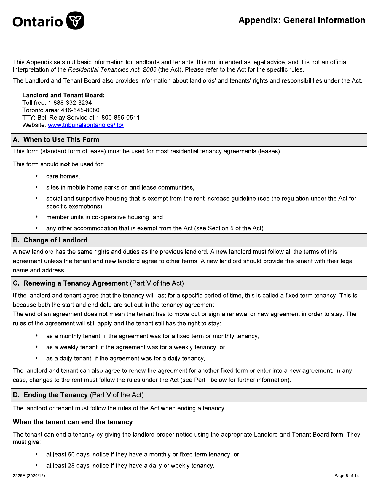Residential Tenancy Agreement (Standard Form of Lease) - Form 2229E - page 8
