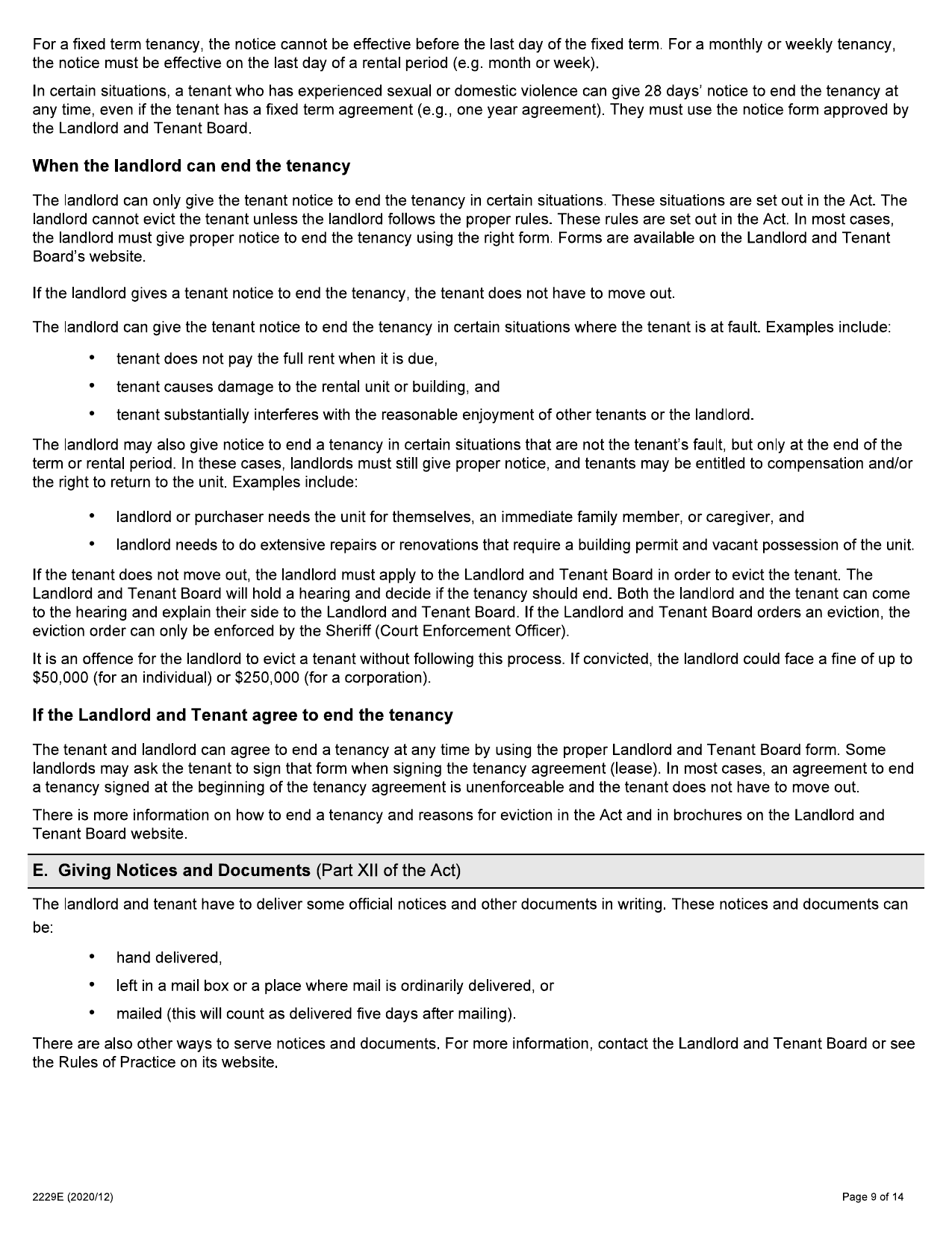 Residential Tenancy Agreement (Standard Form of Lease) - Form 2229E - page 9