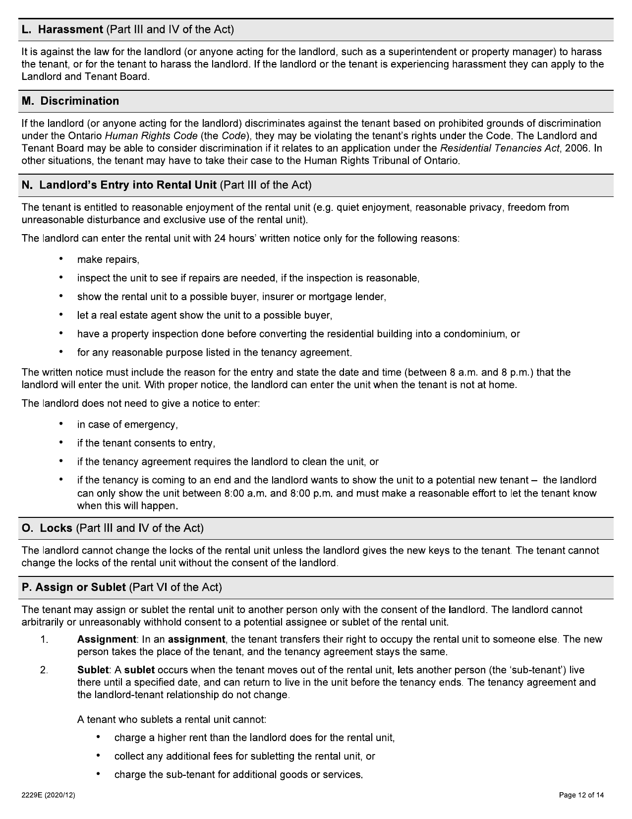 Residential Tenancy Agreement (Standard Form of Lease) - Form 2229E - page 12