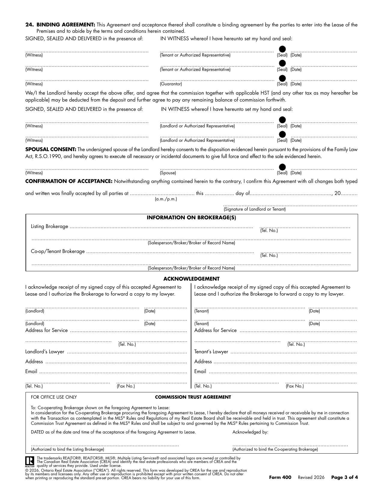 Agreement to Lease - Residential (Form 400) - page 3