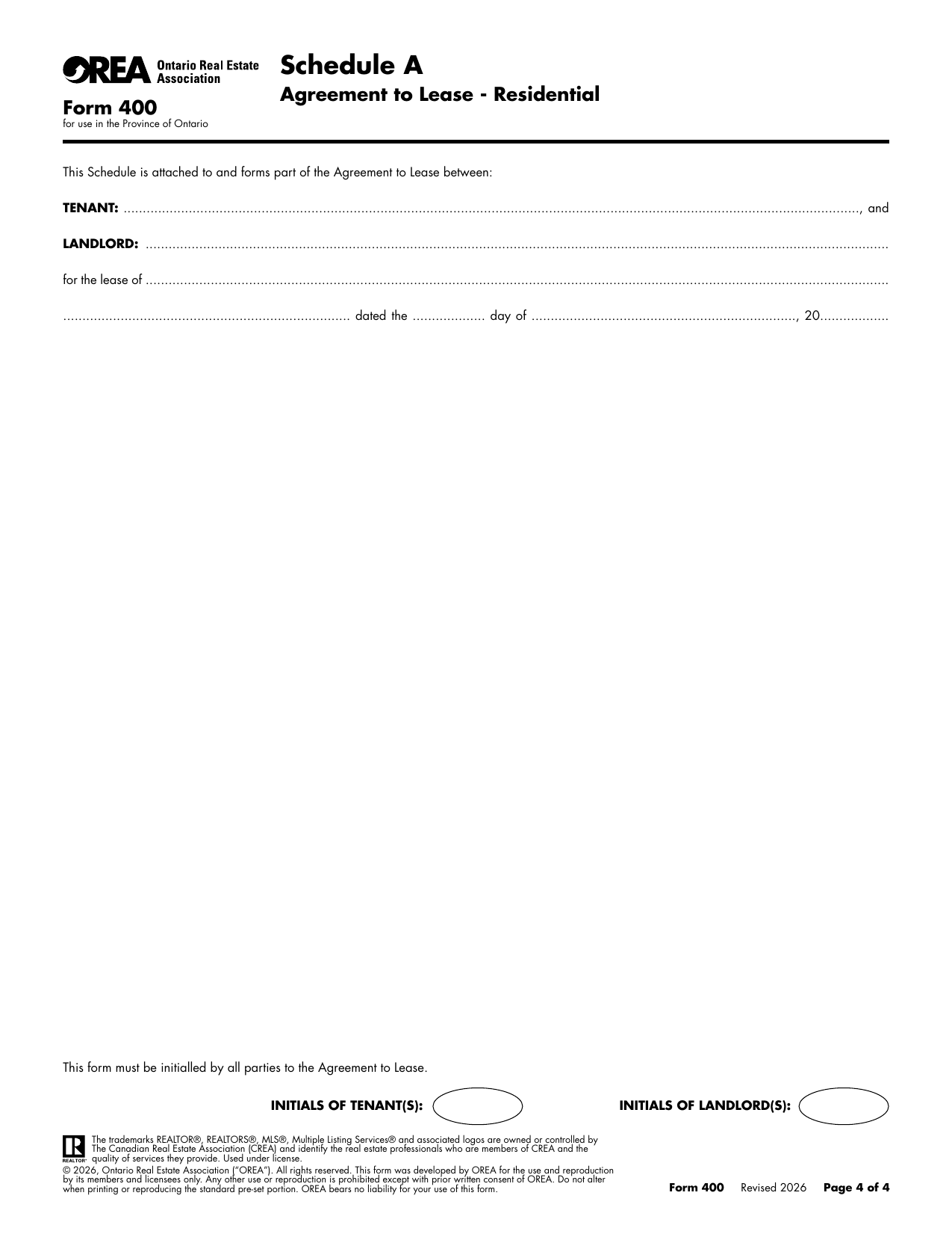 Agreement to Lease - Residential (Form 400) - page 4