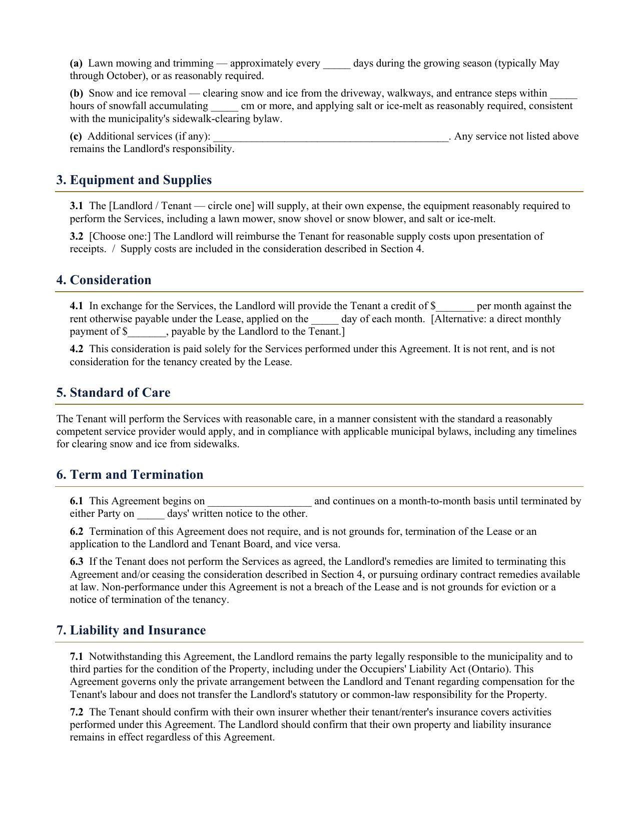 Snow Removal and Lawn Maintenance Service Agreement - page 2